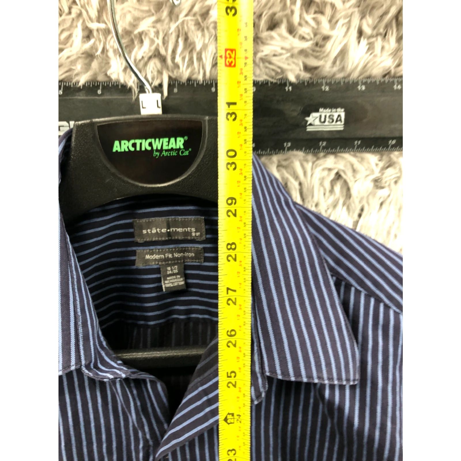 Vintage Statements Blue Striped Shirt Size 16.5 Mens Long Sleeve Spread Collar Non Iron Regular Fit"} Size US XL / EU 56 / 4 - 5 Thumbnail