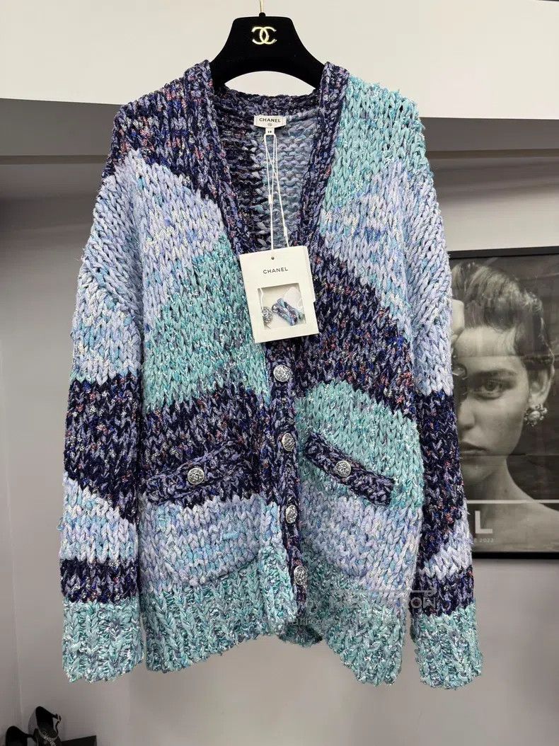 Chanel Chanel 23P blue thick line silhouette knitted cardigan coa Size XS / US 0-2 / IT 36-38 - 1 Thumbnail