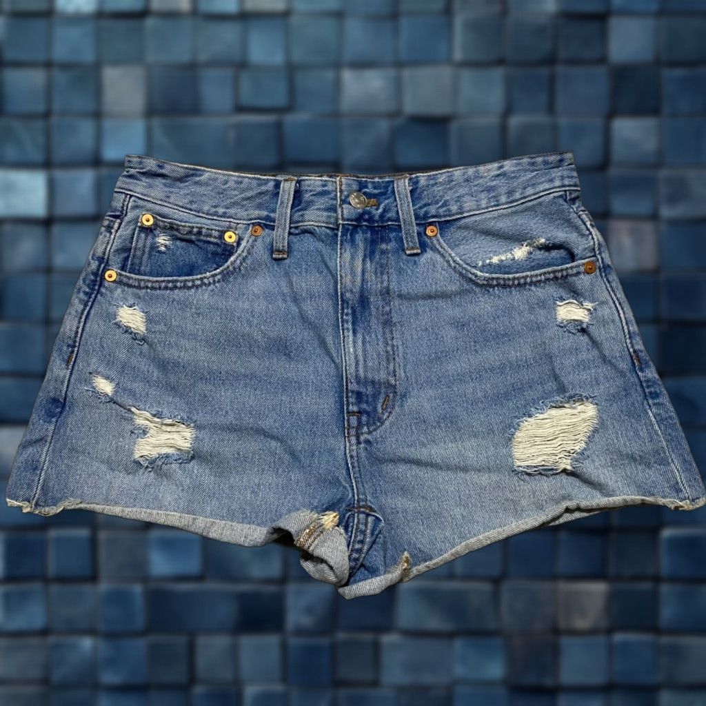 Madewell Madewell Jeans Shorts Blue Denim High Rise Cut-Off 3" Inseam 27 Womens Regular 29 Waist Pocket 5-Pocket Distress Stretch Vintage No Size 27" / US 4 / IT 40 - 1 Thumbnail