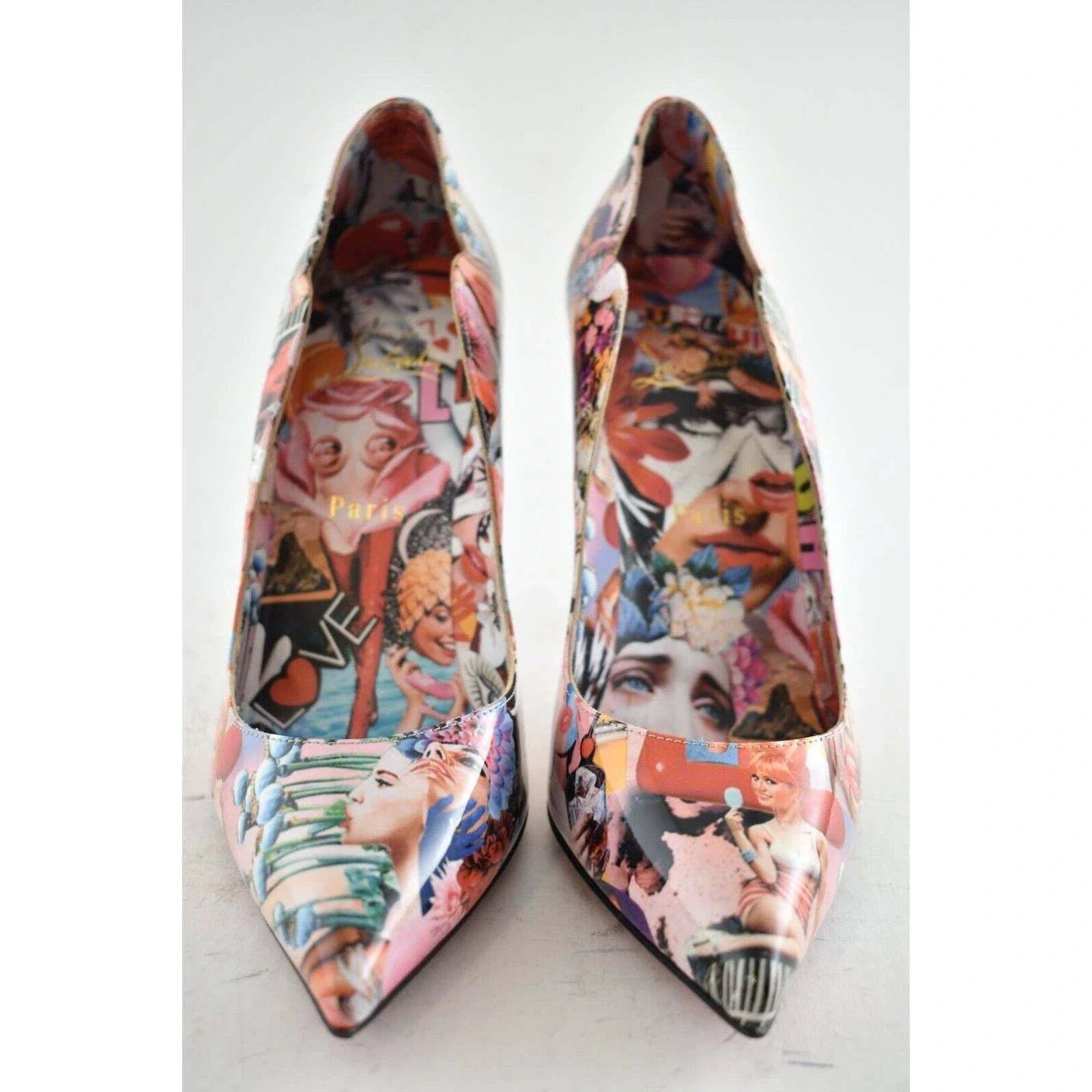 Christian Louboutin Hot Chick 100 Patent CH Xtian Black Red Blue Heel Pump 39 Size US 9 / IT 39 - 5 Thumbnail