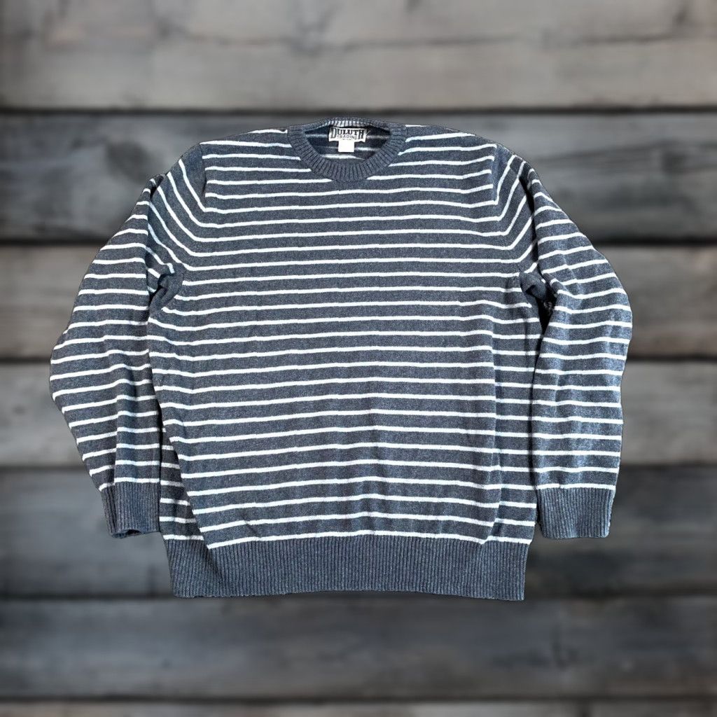 Vintage DULUTH Cotton Blend Chunky Knit Striped Sweater Adult XL Gray Crewneck Mens Size US XL / EU 56 / 4 - 1 Thumbnail