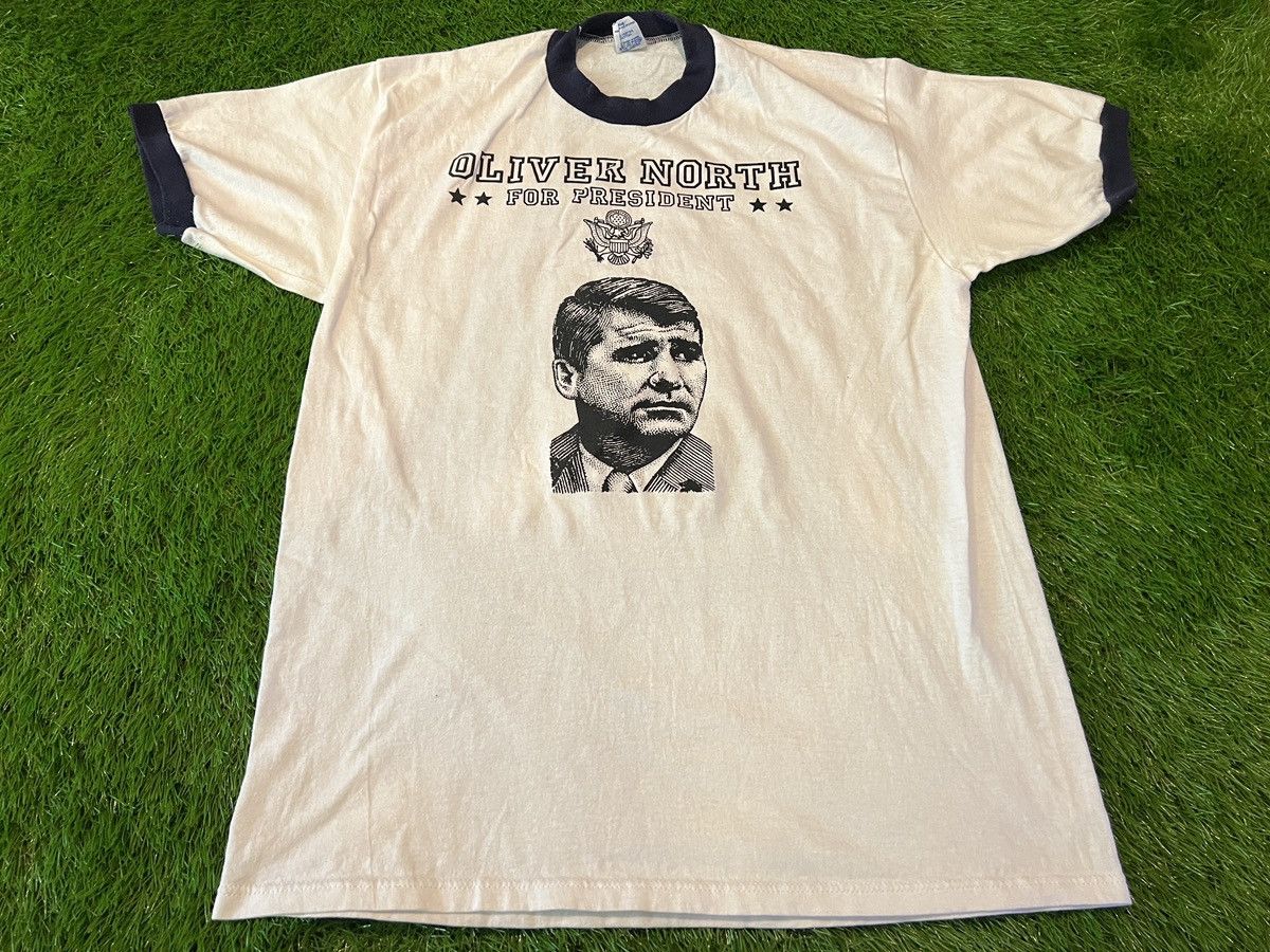 President's Vintage OLLIE NORTH FOR PRESIDENT Ringer T-Shirt 1980s Tee Size US XL / EU 56 / 4 - 1 Thumbnail