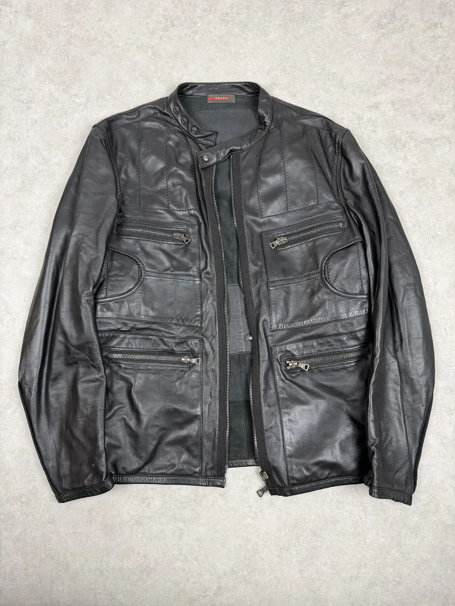 Prada 2000s Prada Black Biker Leather Laced Jacket Size US L / EU 52-54 / 3 - 6 Thumbnail