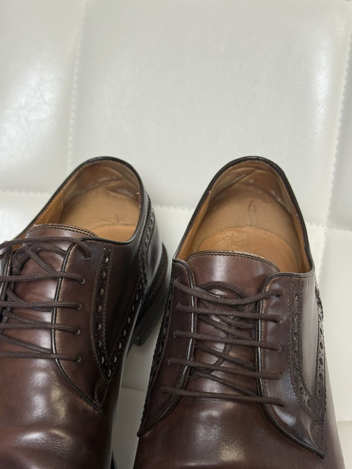 Gucci Gucci Men's Brown Leather Cap-Toe Semi-Brogue Derby Shoes Size US 10.5 / EU 43-44 - 16 Thumbnail