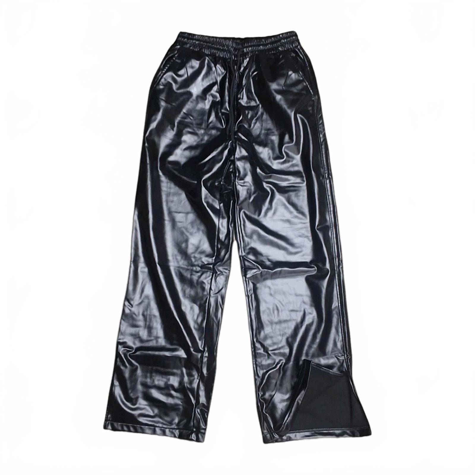 The Unbranded Brand Black Faux Leather Wide Leg XXL High Rise Elastic Waist Size 42" / US 20 - 1 Thumbnail