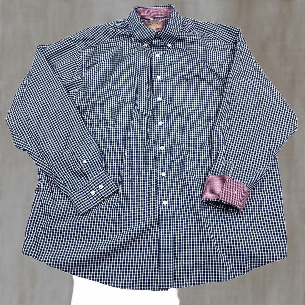 Ariat Ariat Shirt Men 2XL Blue Plaid Button-Up Western Cowboy Pocket Flip Cuff Size US XXL / EU 58 / 5 - 1 Thumbnail