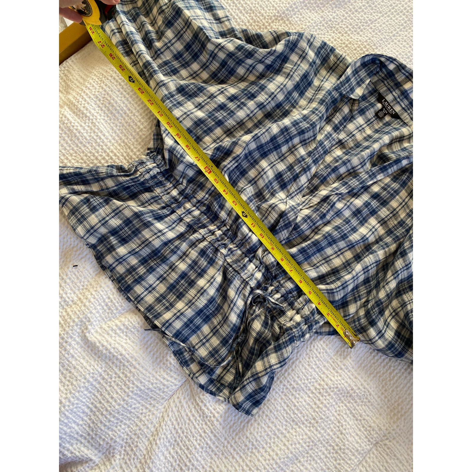 Lauren Ralph Lauren Lauren Ralph Lauren Plaid Linen Peplum Blouse in Blue XL Size XL / US 12-14 / IT 48-50 - 3 Thumbnail