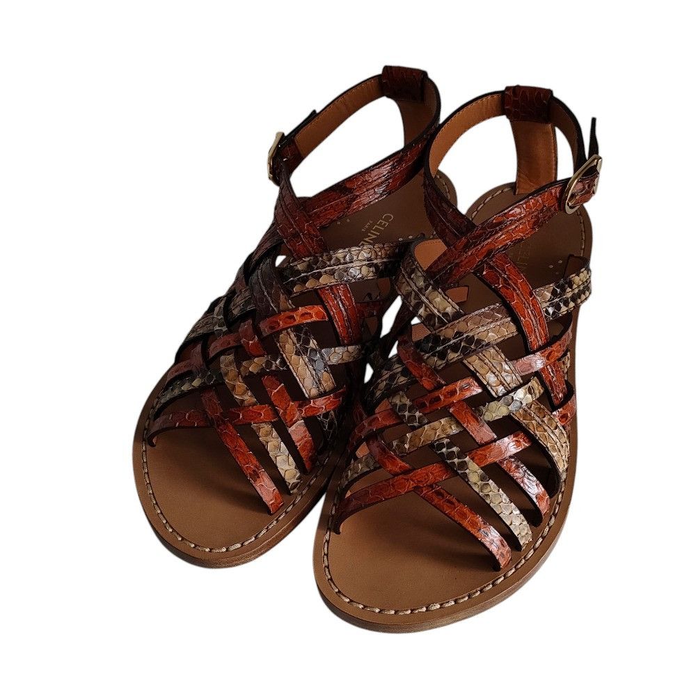 Celine Celine Celine Python Leather Flat Sandals Natural Material Shoes DUTY FREE for USA Size ONE SIZE - 1 Thumbnail