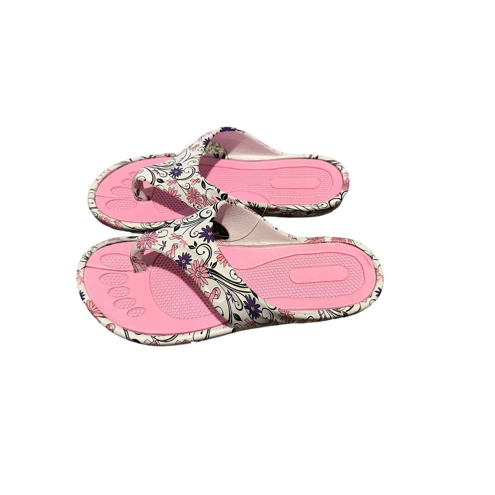 Other GreaterGood 6 Fancy Flower Ribbon Pink White Flip Flops Size US 6 / IT 36 - 3 Thumbnail