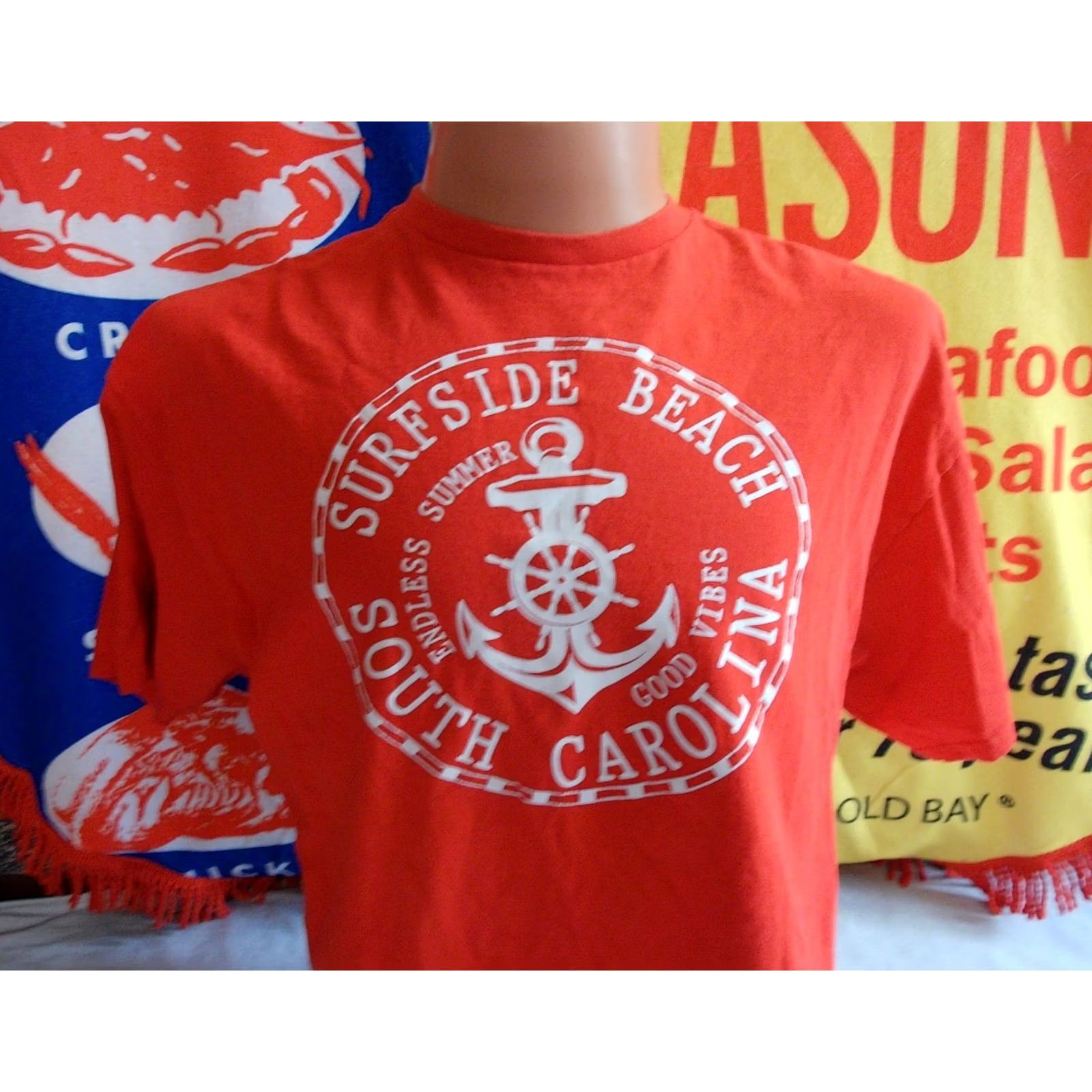Vintage VTG Surfside Beach T Shirt Men's 2XL Slim Red Delta Pro Weight Cotton Ocean Nautical USA Surfing Family Fun Shirt Size US XXL / EU 58 / 5 - 2 Thumbnail