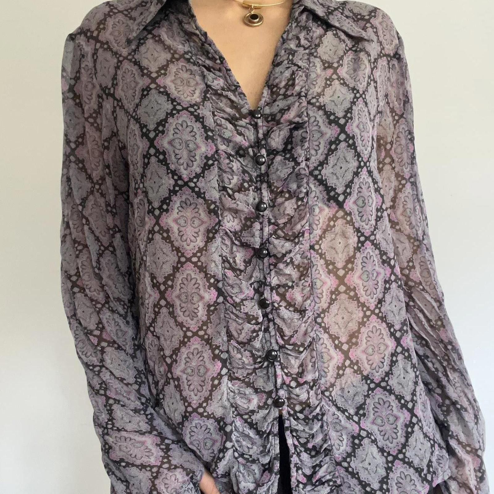 Worthington Purple and black mesh blouse with ruffle details #goth Size S / US 4 / IT 40 - 3 Thumbnail