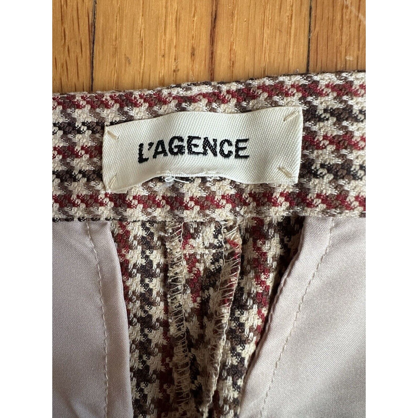 L'AGENCE L'AGENCE Ludivine Trouser Pants Tan Houndstooth Size 8 Size 30" / US 8 / IT 44 - 4 Thumbnail