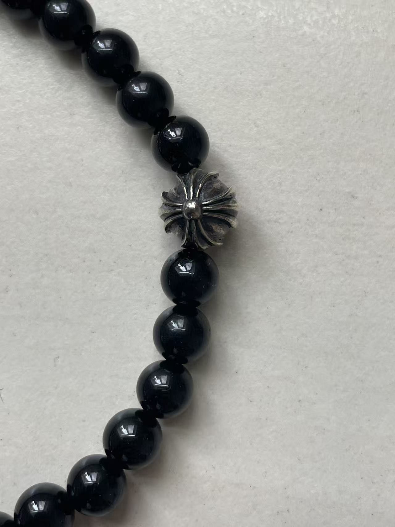Chrome Hearts Chrome Hearts 6mm Obsidian Silver Cross Beaded Bracelet Size ONE SIZE - 7 Thumbnail
