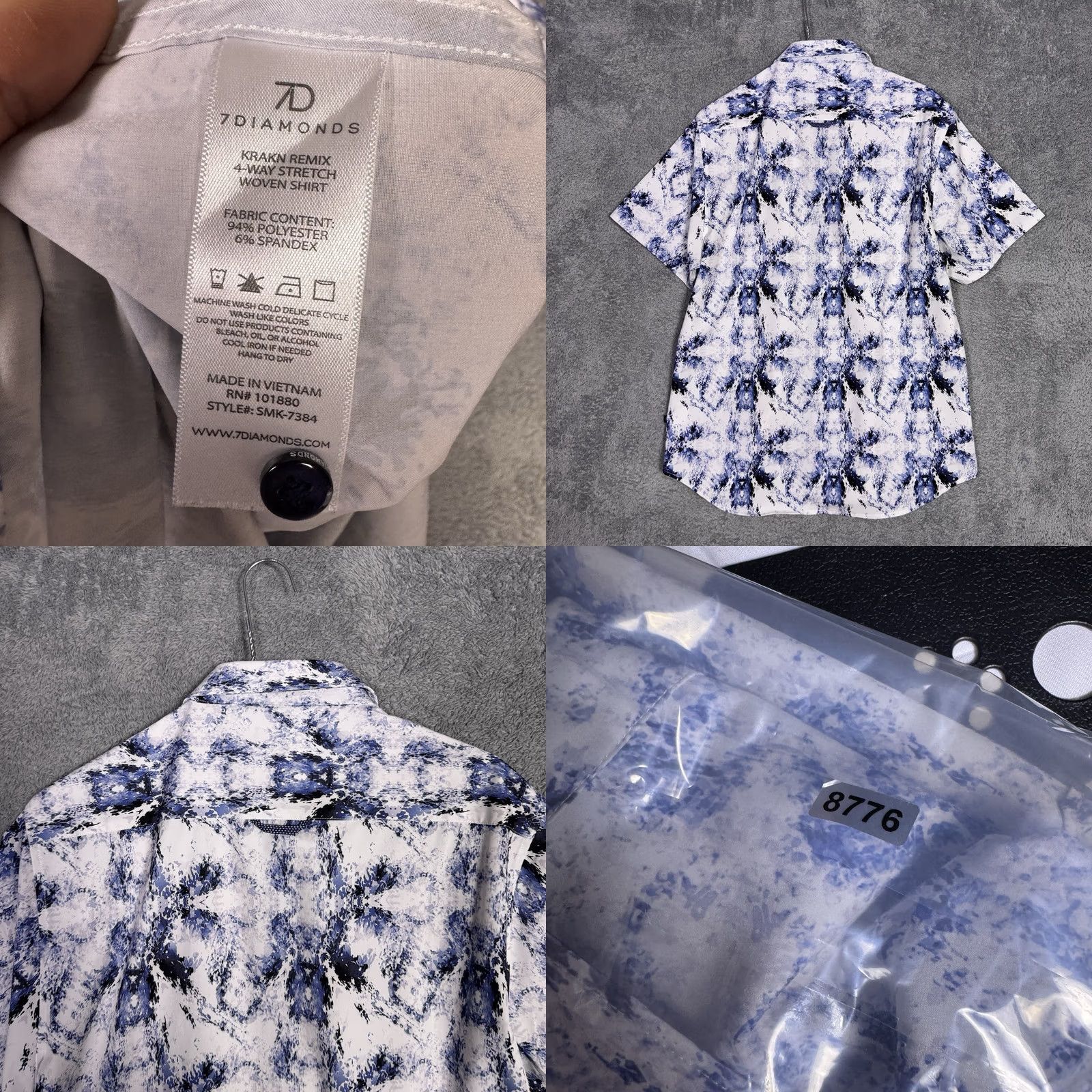 Vintage 7 Diamonds Shirt Mens L Geometric 4 Way Stretch Performance Abstract Krakn Remix Size US L / EU 52-54 / 3 - 8 Thumbnail