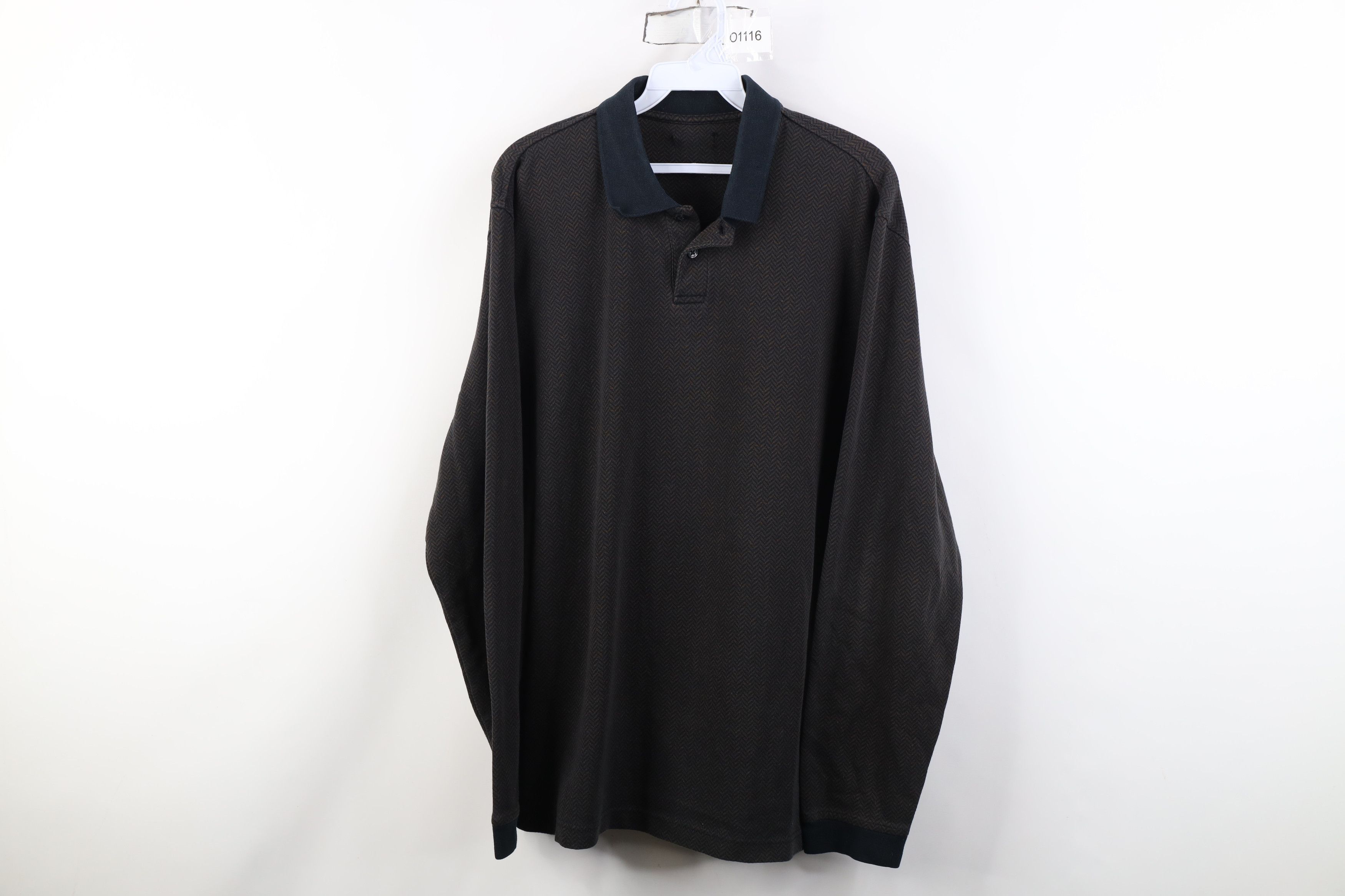 Vintage Vintage 90s Y2K Herringbone Long Sleeve Rugby Polo Shirt Size US M / EU 48-50 / 2 - 1 Thumbnail