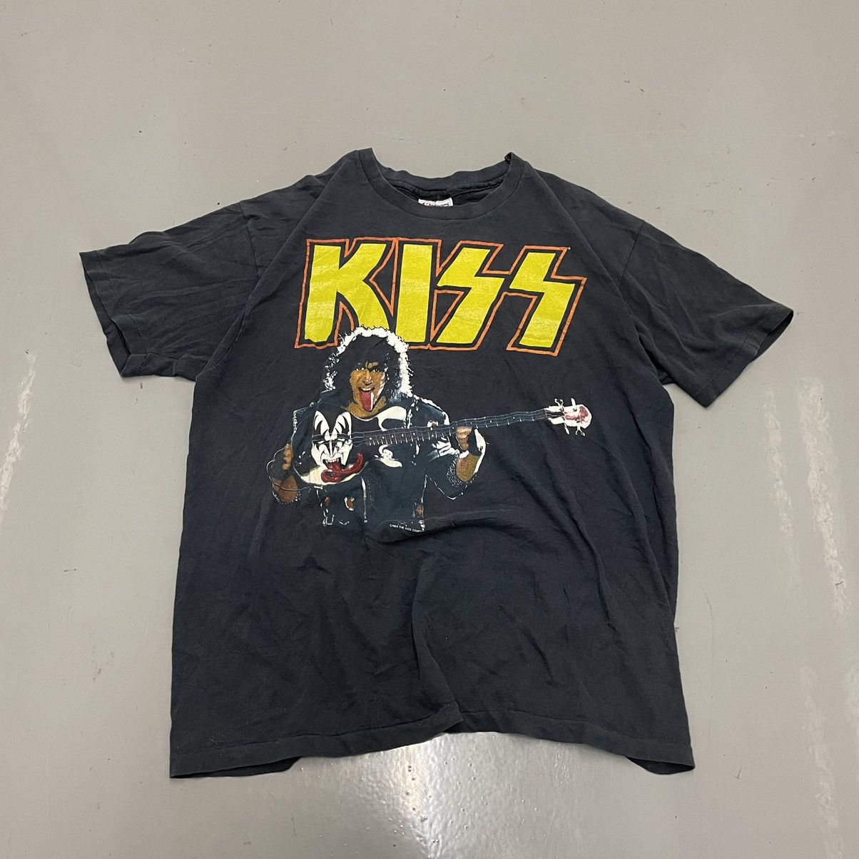 Image of Crazy Vintage 80's Faded Kiss Band Tee in Black, Men's (Size XL)