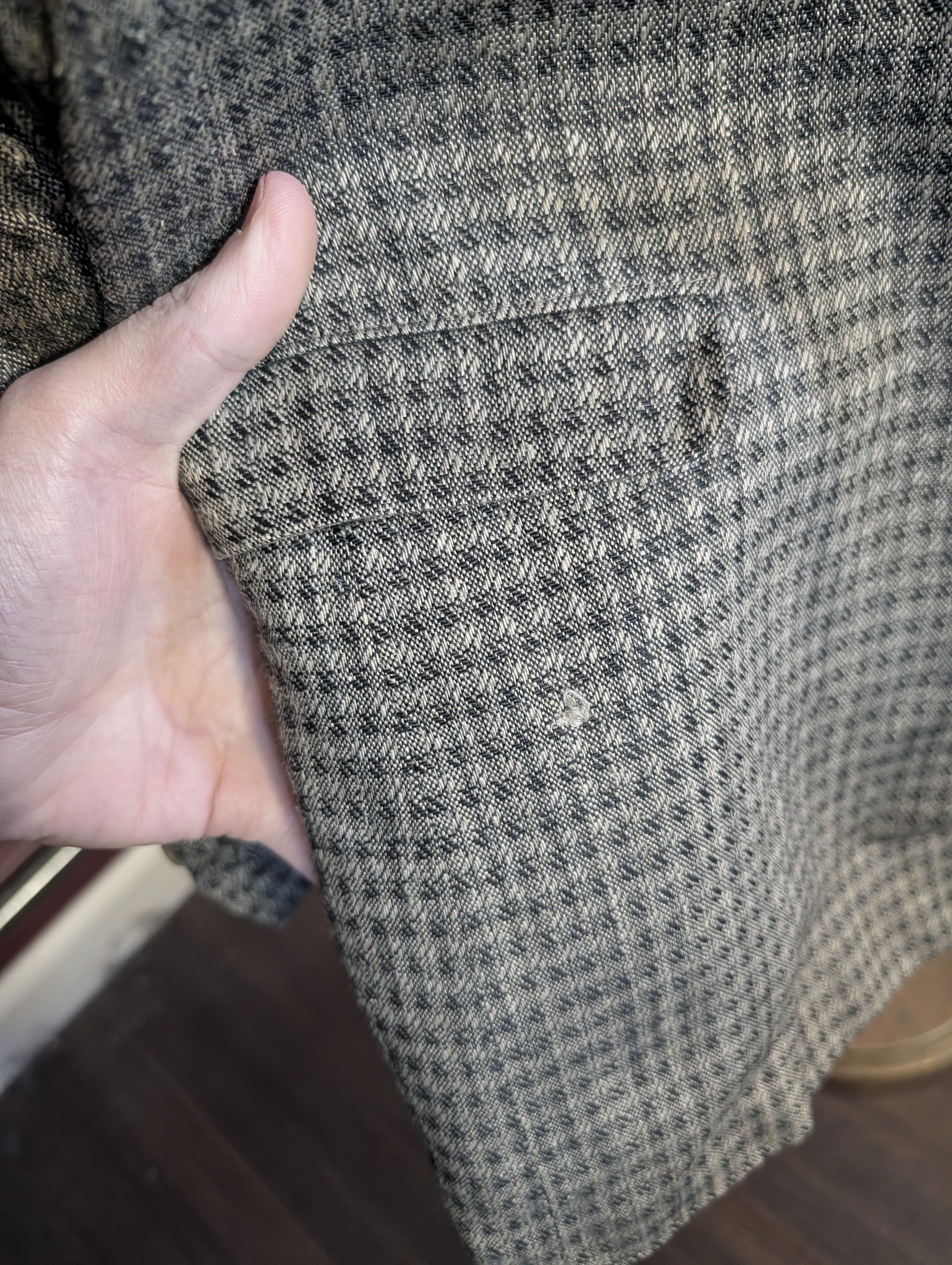 Vintage THE PUBLIC NOTICES Flax Rayon Olive Houndstooth jacket Size 40R - 13 Thumbnail