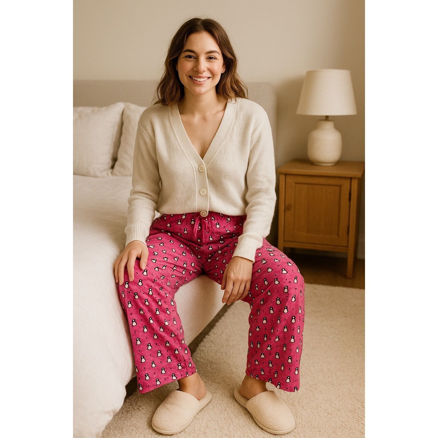 Other Cozy Pink Penguin Print Cotton Pajama Pants Sleepwear S Size ONE SIZE - 1 Thumbnail