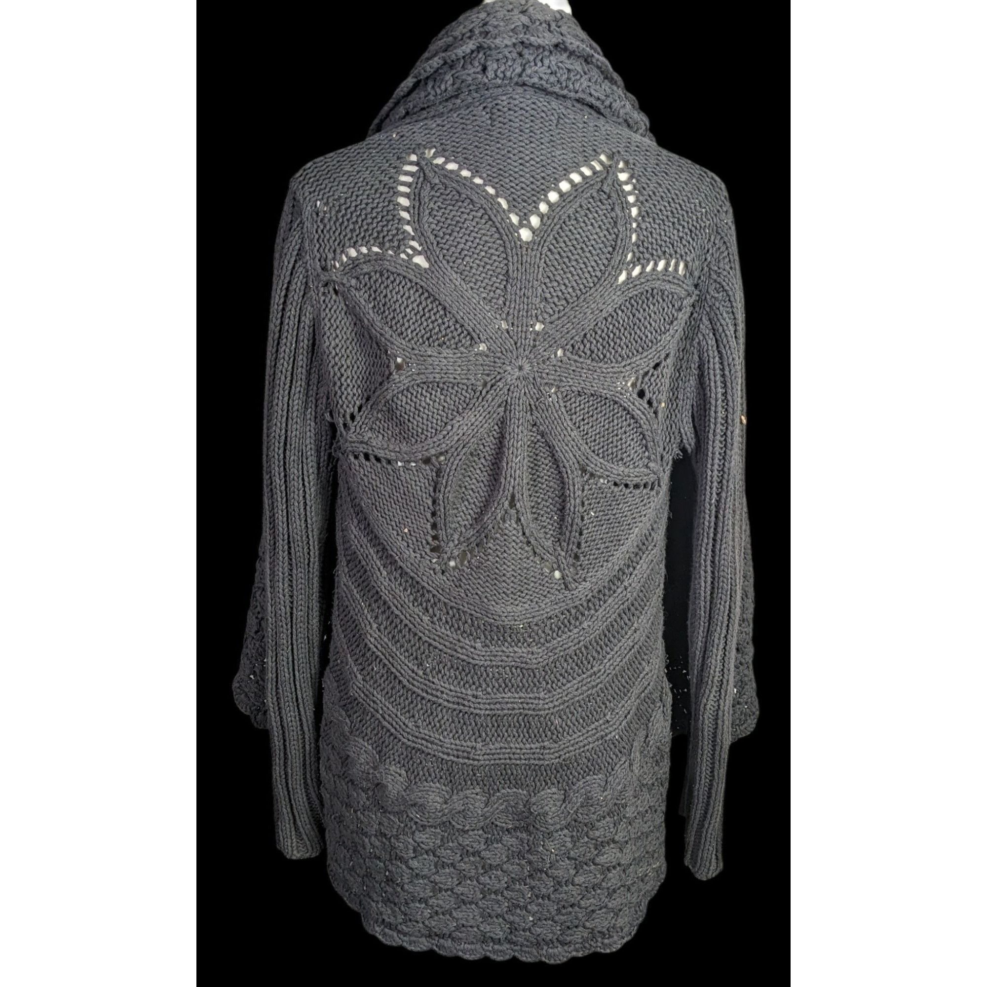 Willi Smith Gothic Floral Willi Smith Black Open-Knit Cardigan Sweater Size M / US 6-8 / IT 42-44 - 1 Thumbnail