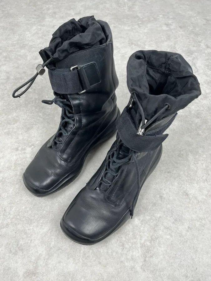 Prada AW1999 Prada Black Leather Lace-Up High Biker Boots Size US 12.5 / EU 45-46 - 7 Thumbnail