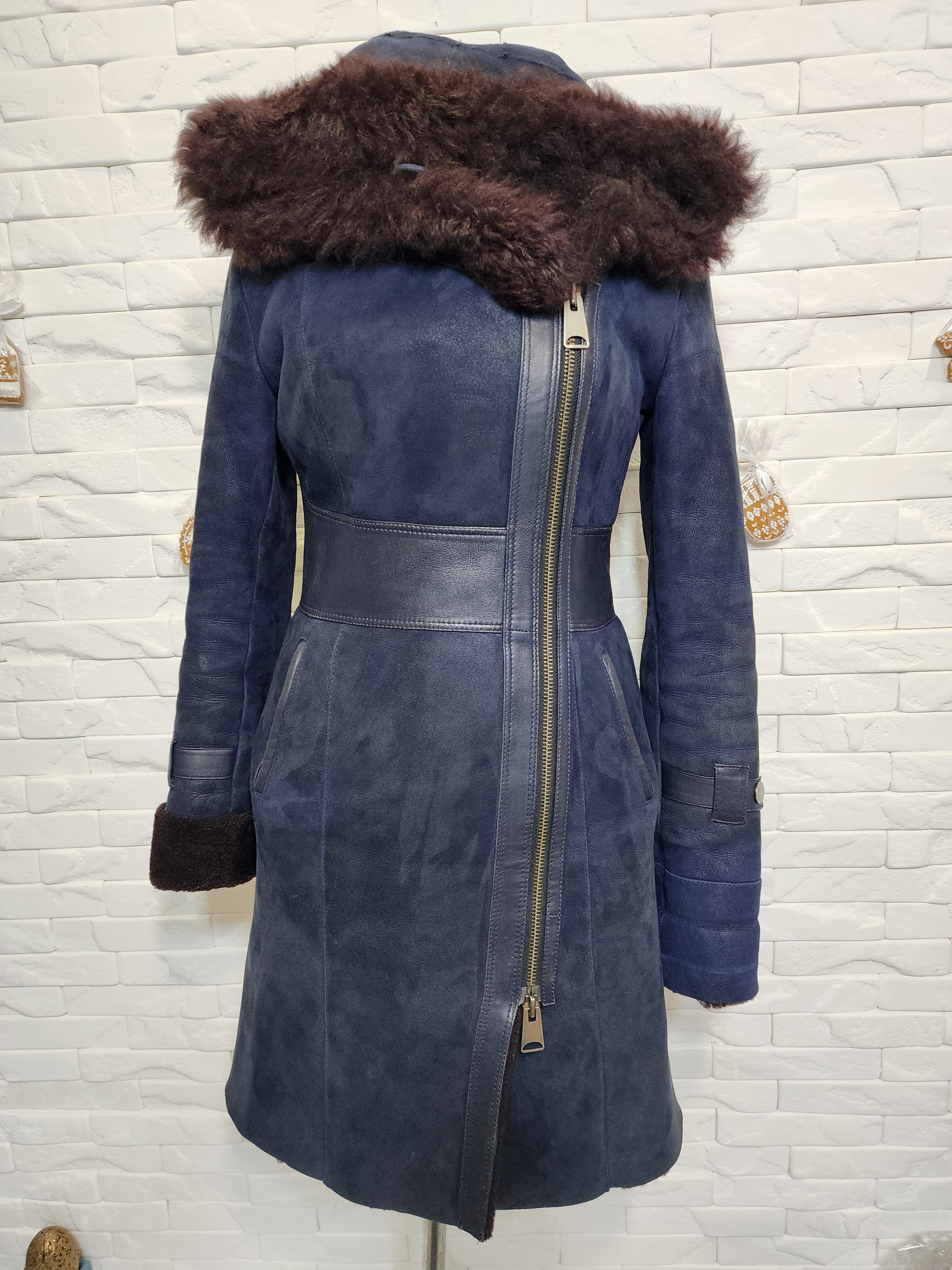 Furla Blue Sheepskin Coat: Genuine Fur Hood, Metal Zipper Size M / US 6-8 / IT 42-44 - 1 Thumbnail