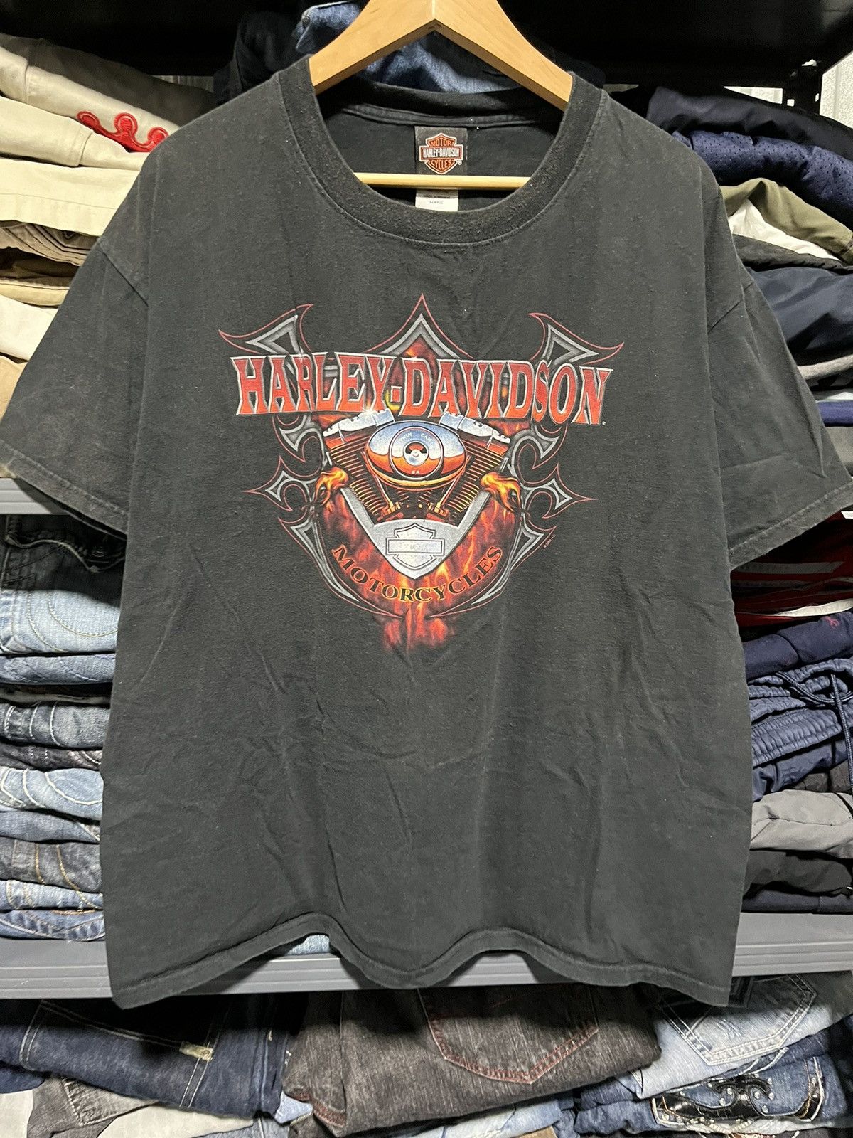 Harley Davidson × Vintage Crazy Vintage Y2K Harley Davidson Flames Engine Logo Tee Size US XL / EU 56 / 4 - 3 Thumbnail