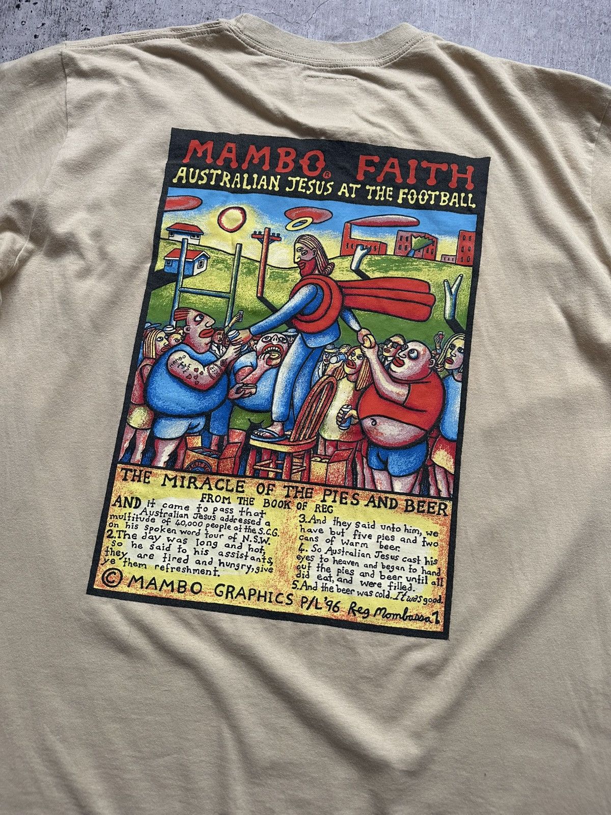 Mambo 1996 Mambo Australian Jesus At The Football Vintage Tee Size US XL / EU 56 / 4 - 19 Thumbnail