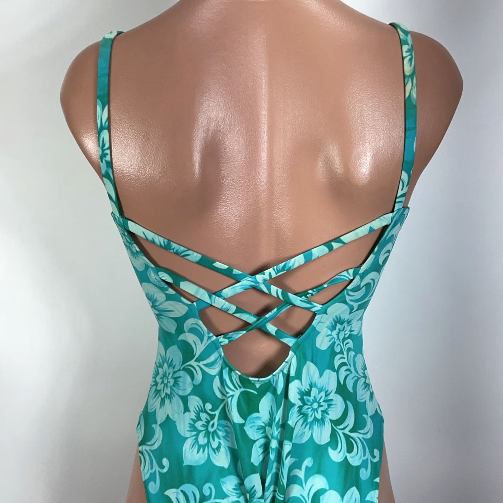 AQUA VINTAGE Leilani One Piece Swimsuit Aqua Blue Floral Hi-Cut 90s Y2K Womens Size 10 Size ONE SIZE - 6 Thumbnail