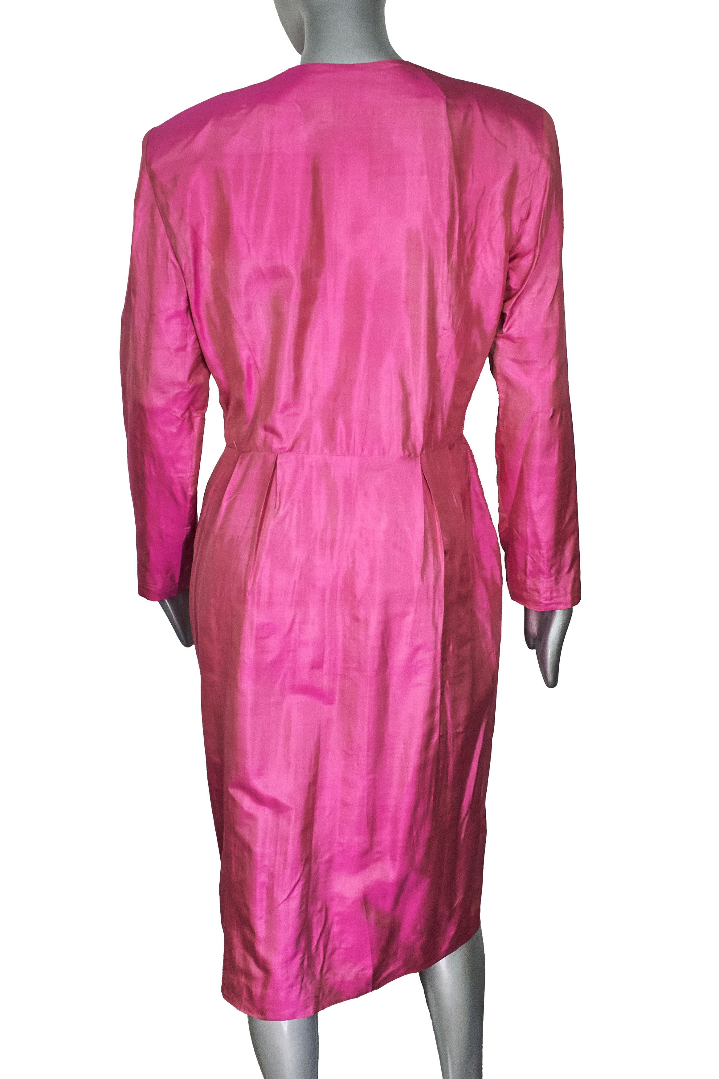 Vintage Vintage 80s Pink Silk Dress With Belt Size M / US 6-8 / IT 42-44 - 8 Thumbnail