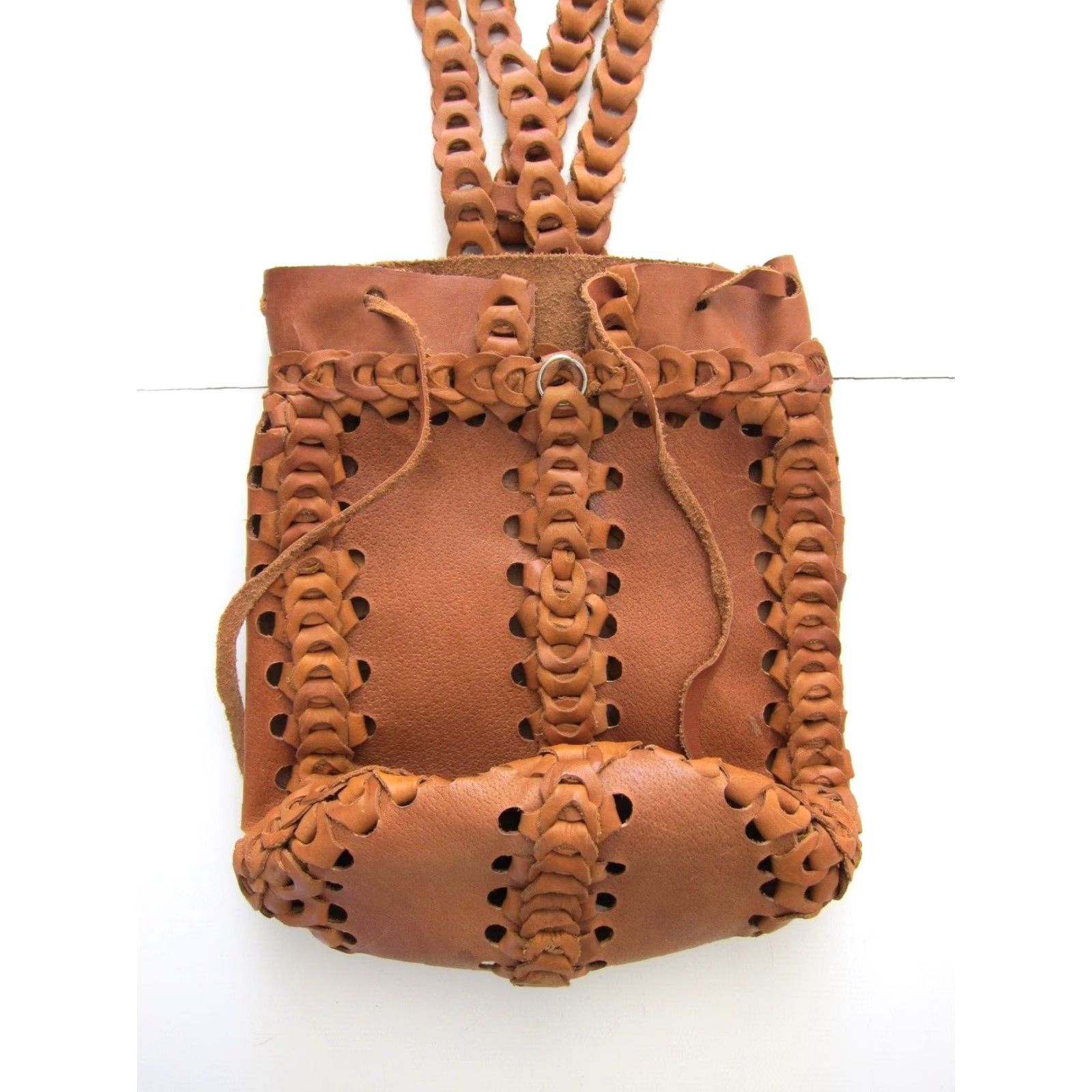 Vintage Vintage Handmade 100% Leather Tan Brown Braided Satchel Shoulder Tote Bag Purse Size ONE SIZE - 8 Thumbnail