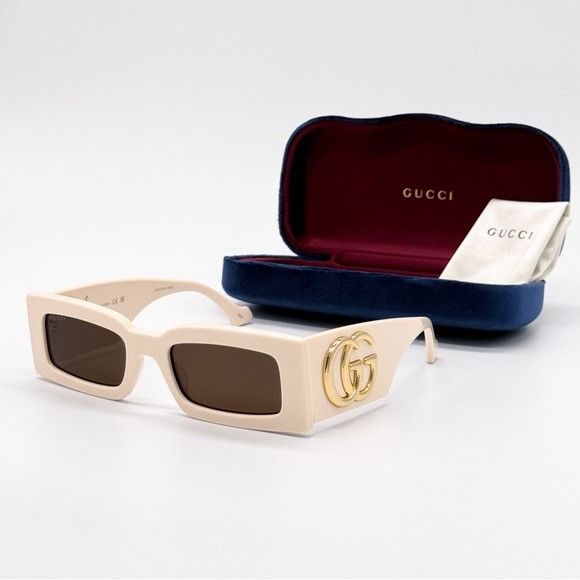Gucci NEW GUCCI GG1425S 004 RECTANGLE BEIGE BROWN WOMEN SUNGLASSES Size ONE SIZE - 3 Thumbnail