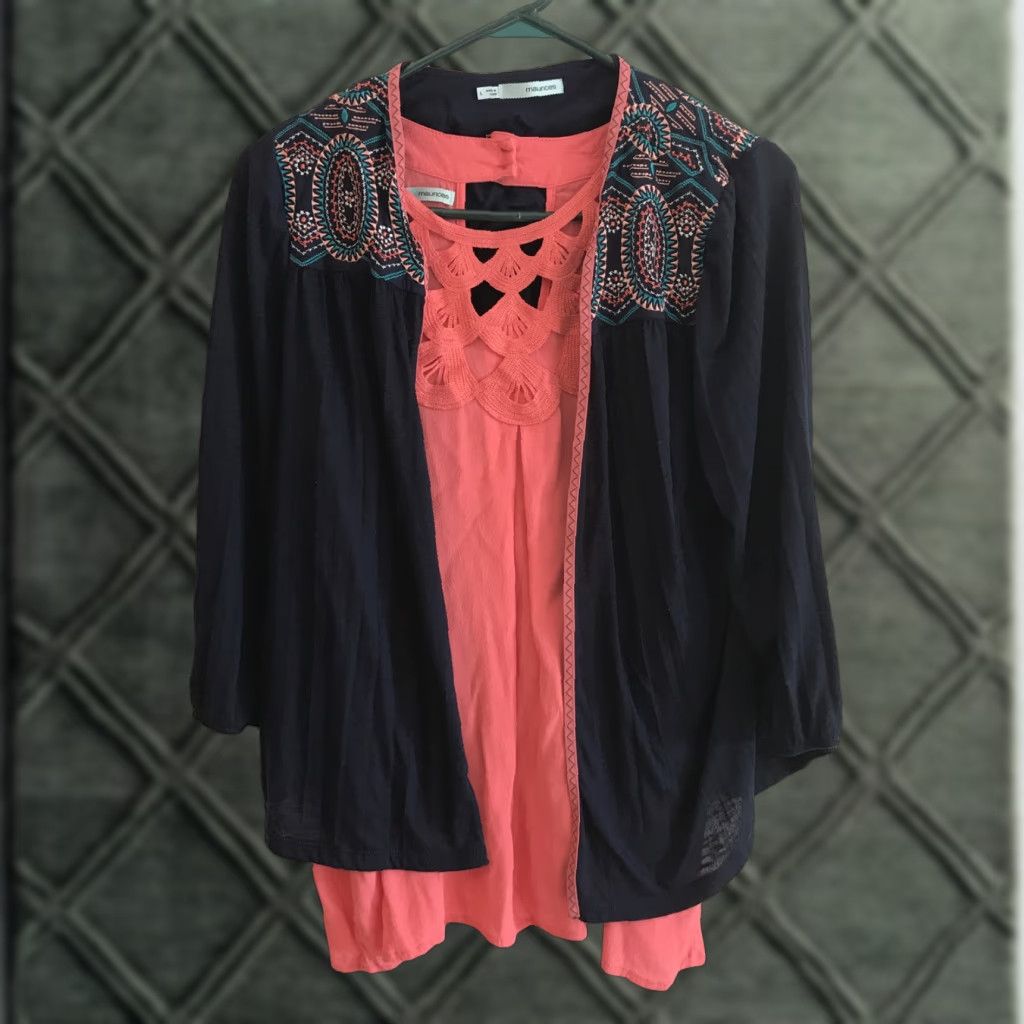 Vintage Maurices Tank Top/Jacket Set L Blue Embroidered Lightweight 3/4 Sleeve Womens Size L / US 10 / IT 46 - 1 Thumbnail
