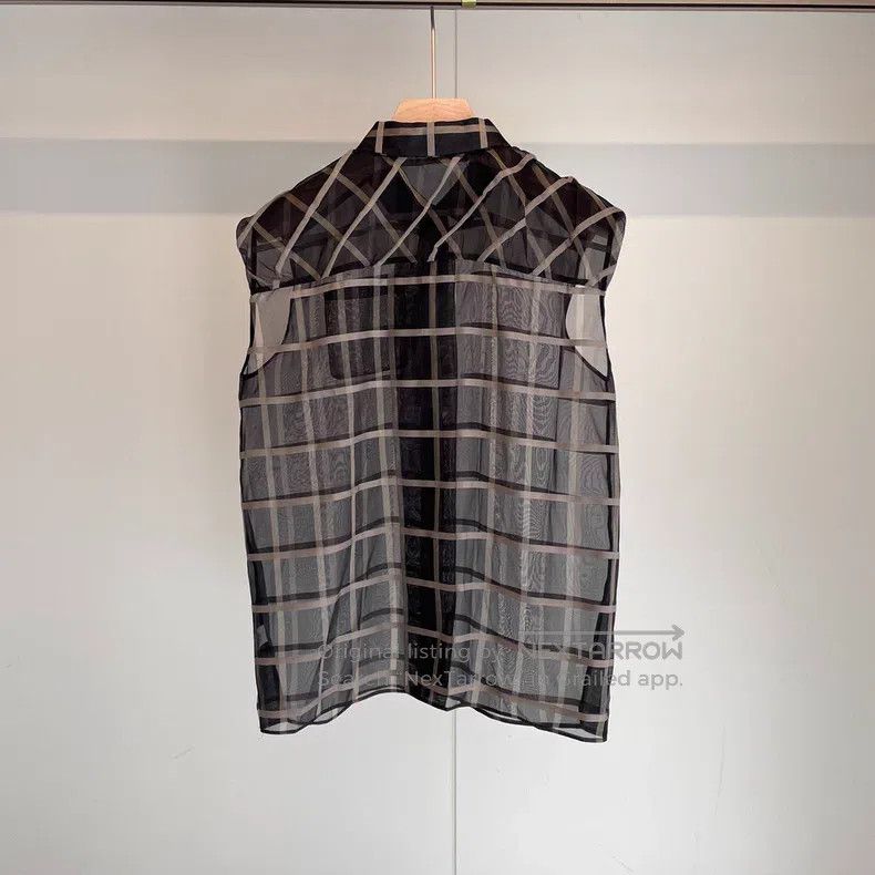 Brunello Cucinelli Brunello Cucinelli Black Transparent Plaid Silk Sleeveless Size M / US 6-8 / IT 42-44 - 2 Thumbnail