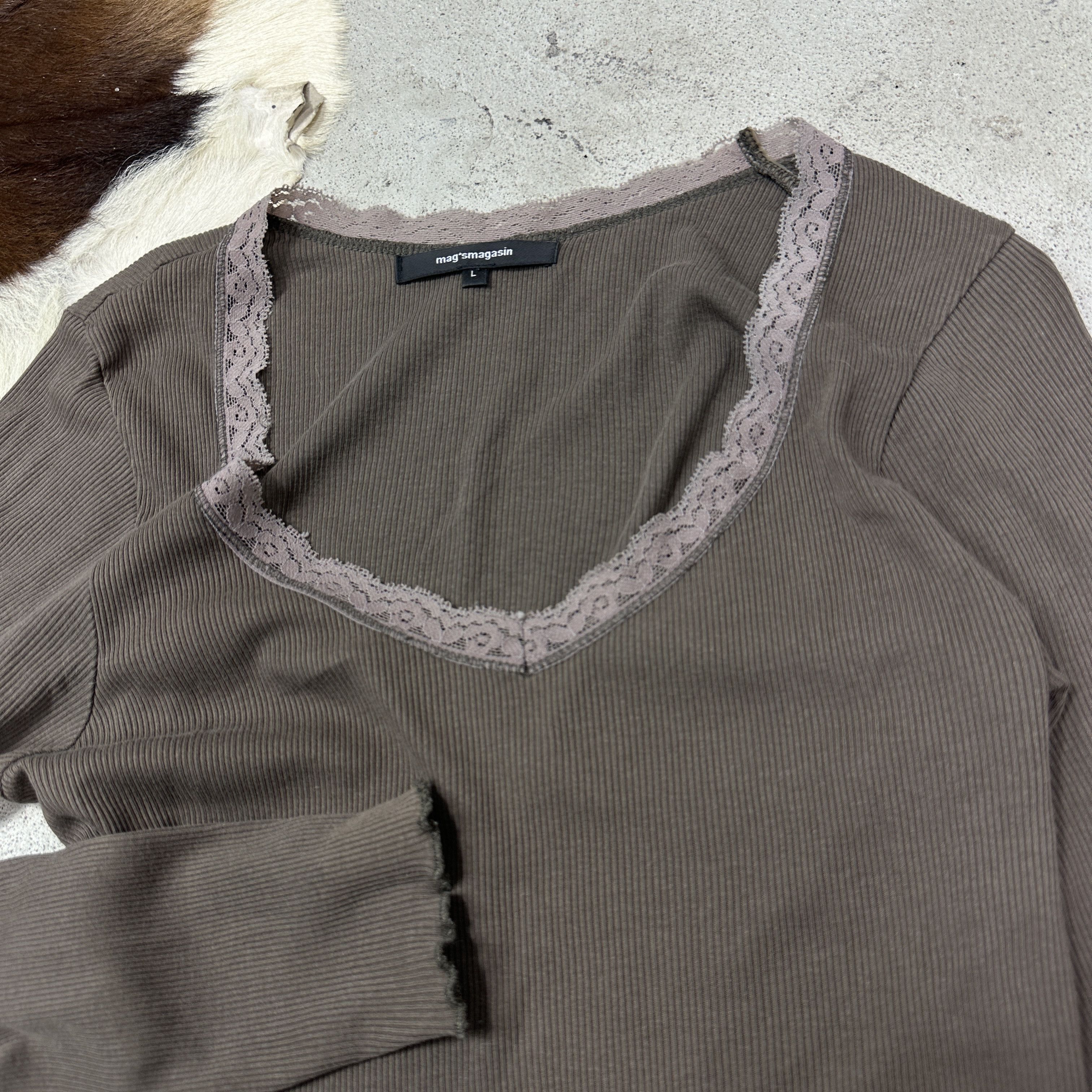Vintage Vintage Avant Garde Ribbed Lace Longsleeve Y2K Size L / US 10 / IT 46 - 3 Thumbnail
