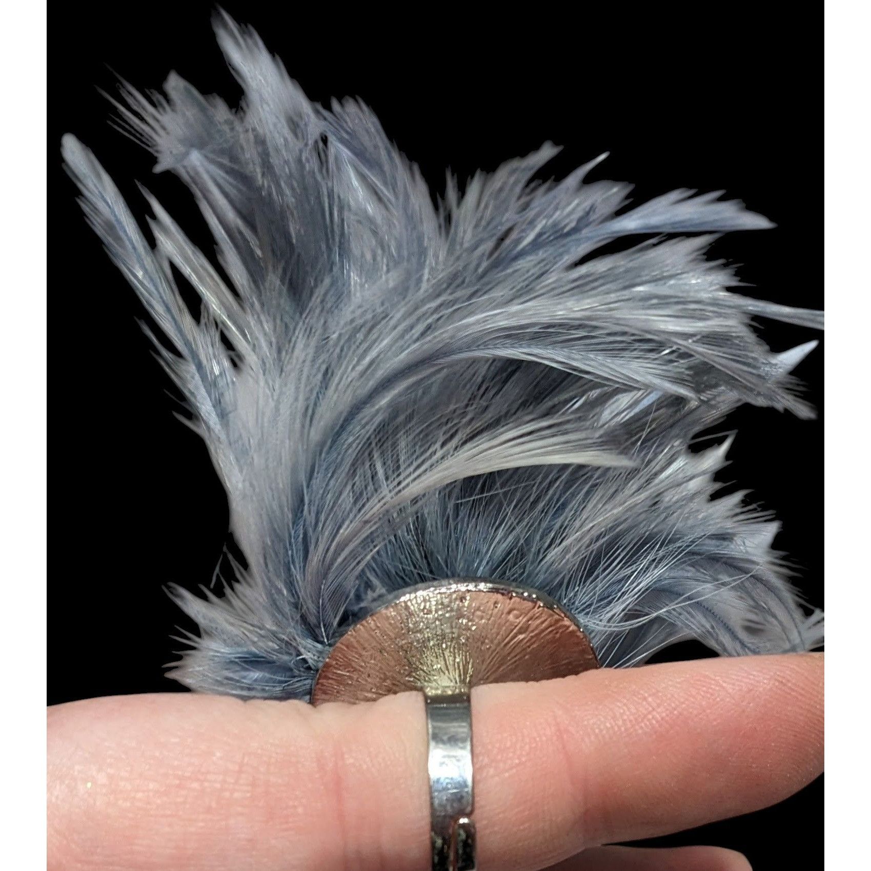Other Funky Grey Feather Adorned Statement Ring Size ONE SIZE - 3 Thumbnail