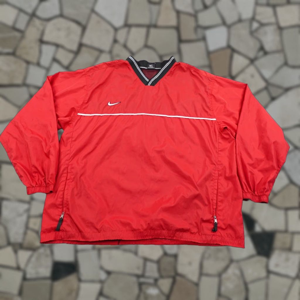 Nike VINTAGE Nike Jacket Windbreaker L Red Large Pullover V Neck Pockets Zipped Pockets 90s Outdoor Sports Mens Size US L / EU 52-54 / 3 - 1 Thumbnail
