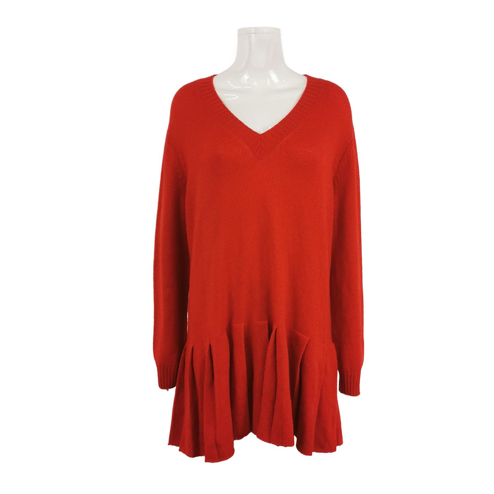 Prada Prada Red Wool Pleated Long Sleeve Dress 0089 Size M / US 6-8 / IT 42-44 - 1 Thumbnail