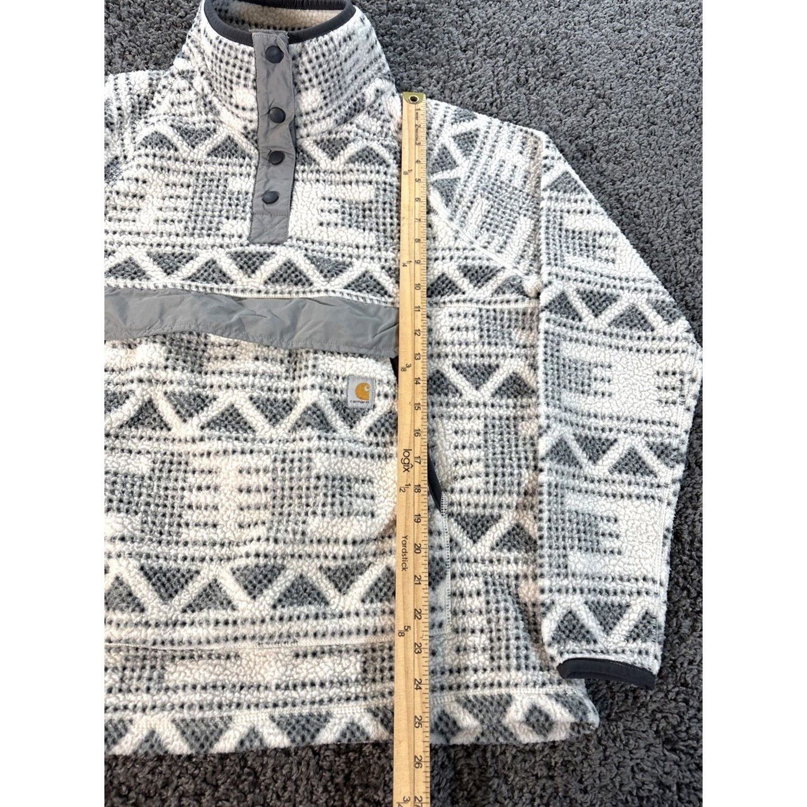 Carhartt VINTAGE? Carhartt Jacket Womens L White Geometric Fleece Snap Anorak Pullover OJ4991-W Size L / US 10 / IT 46 - 2 Thumbnail