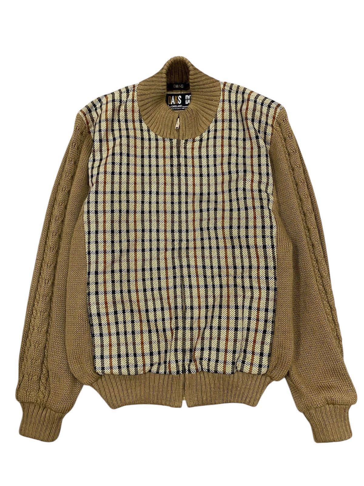 DAKS Vintage DAKS England Knit Bomber Jacket Plaid Panel Size US S / EU 44-46 / 1 - 1 Thumbnail