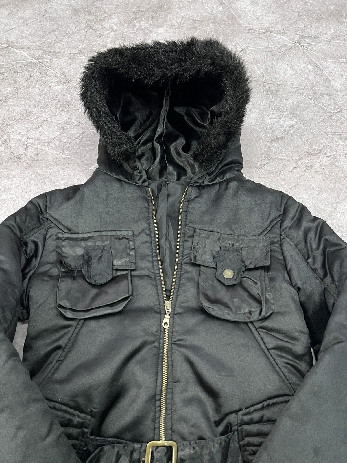 ジャケット・アウター fur jacket black 00s archive opium carti 2000s Japanese Punk Grunge Fur Puffer Jacket opium style