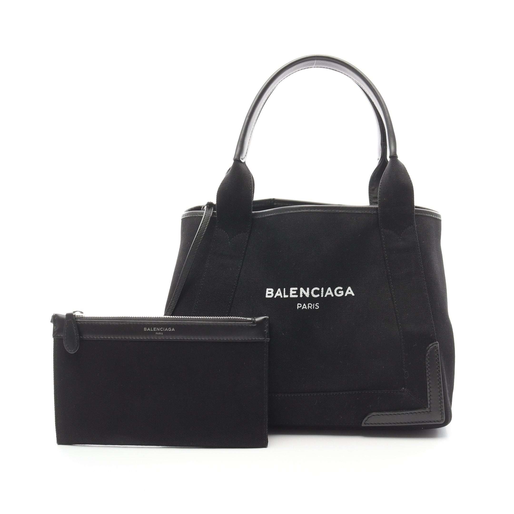 Balenciaga Navy Cabas S Hippopotamus Handbag Tote Bag Canvas Leather Black, Women's
