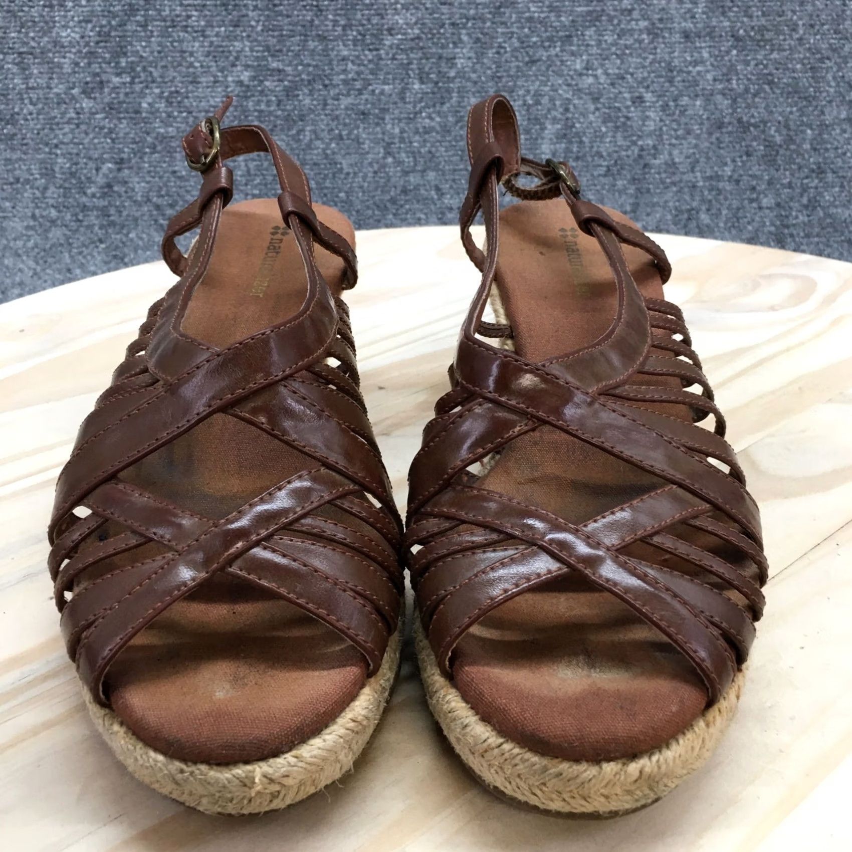 Naturalizer Naturalizer Sandals Womens 8.5 M Espadrille Slingback Brown Leather Wedge Heels Size US 9 / IT 39 - 6 Thumbnail