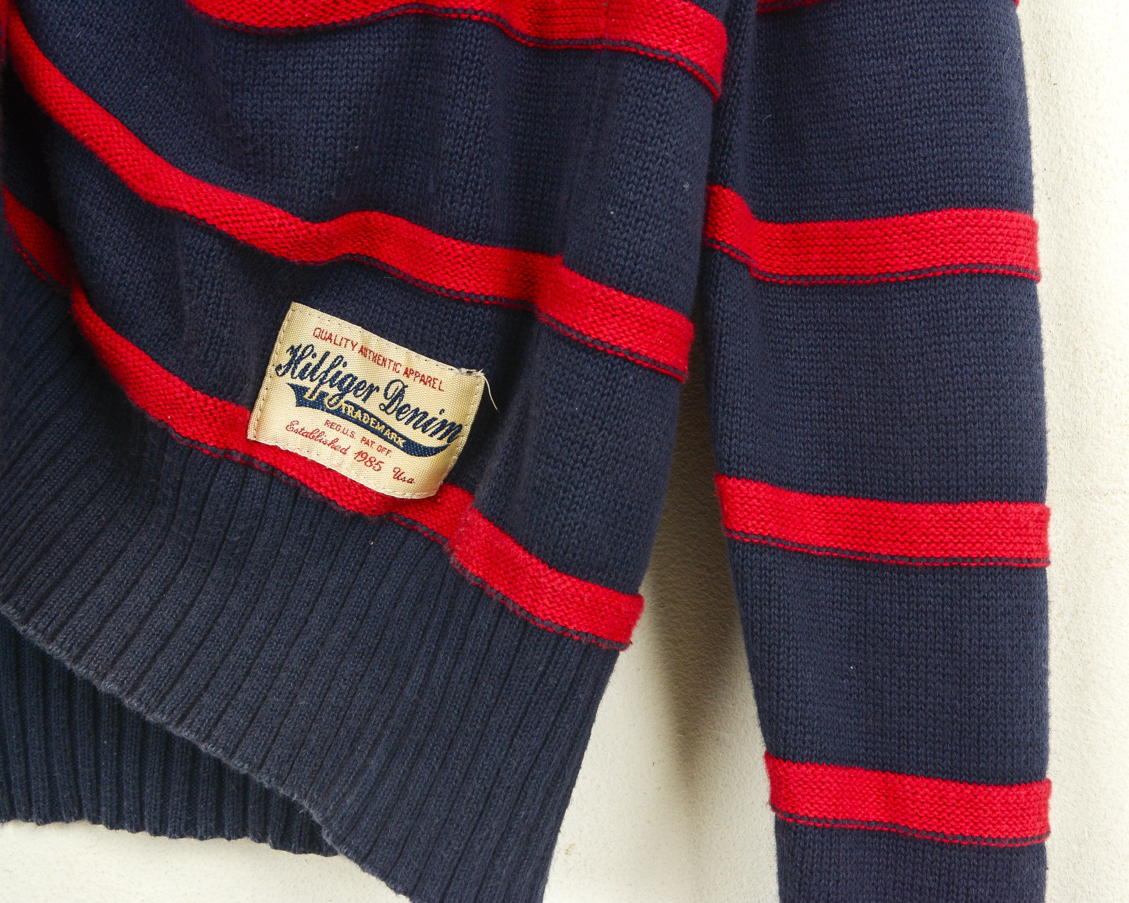 Tommy Hilfiger Denim Men L Striped Jumper Sweater Jacket Tommy Cotton navy Size US L / EU 52-54 / 3 - 4 Thumbnail