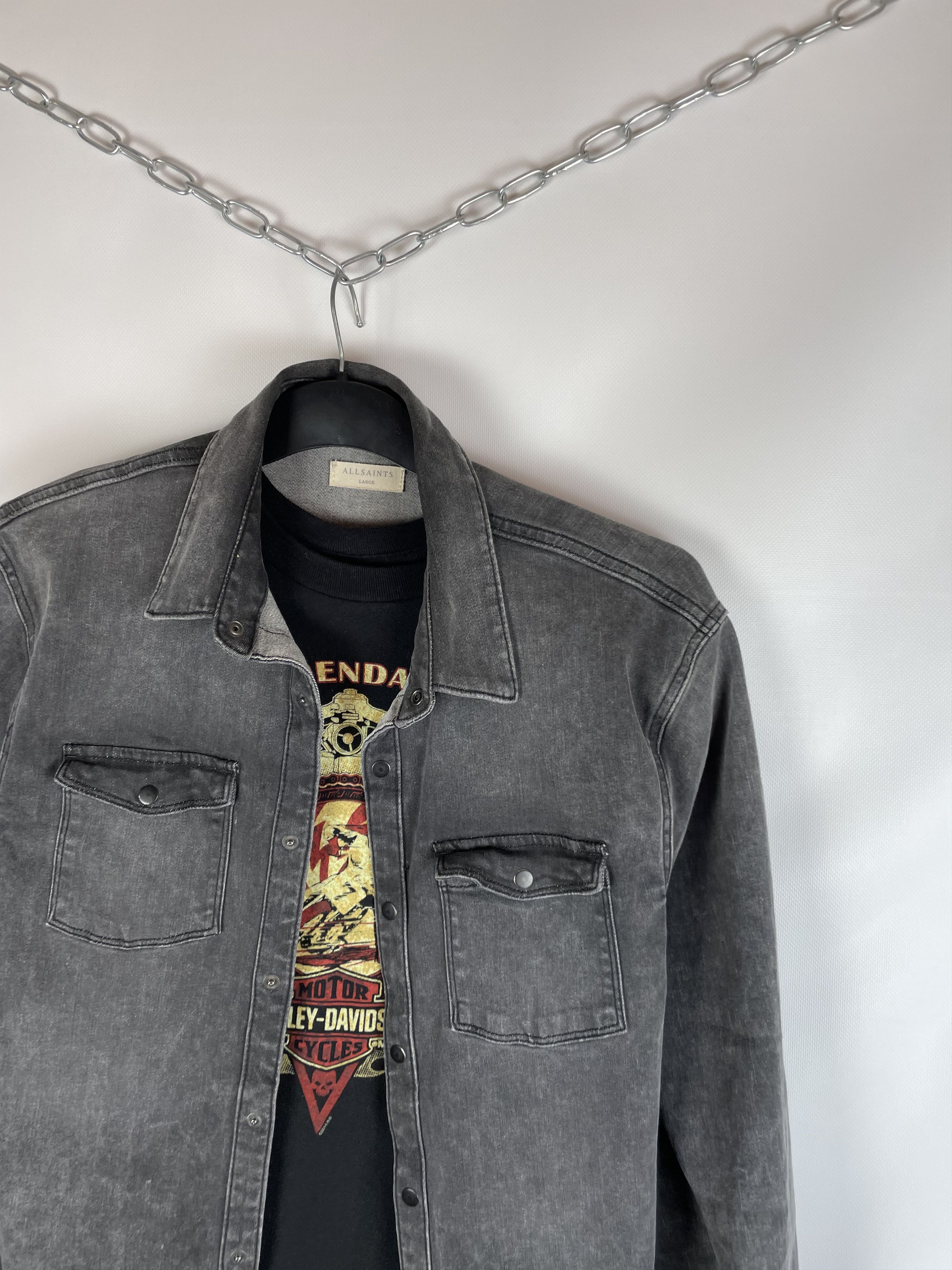 Allsaints Allsaints Demim Flannel Overshirt Size US L / EU 52-54 / 3 - 3 Thumbnail