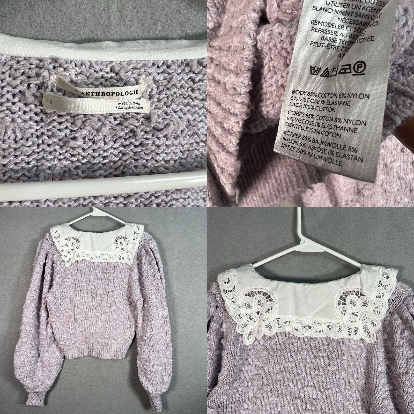 Anthropologie ANTHROPOLOGIE Balloon Sleeve Collared Cardigan Sweater Womens Large Purple Size L / US 10 / IT 46 - 8 Thumbnail