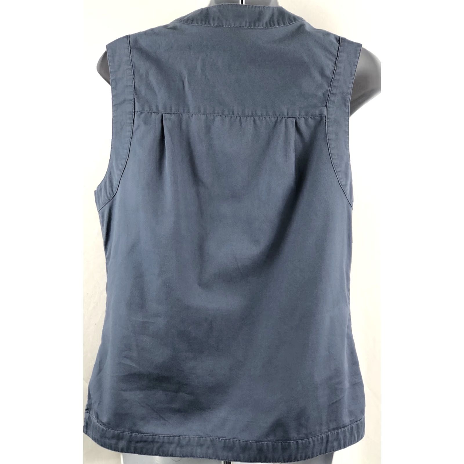 Jim Thompson VINTAGE Norm Thompson Vest Shirt Women XS Blue Sleeveless Button Front Pockets Twill Cargo Grunge Retro Work 90s Womens Size S / US 4 / IT 40 - 3 Thumbnail