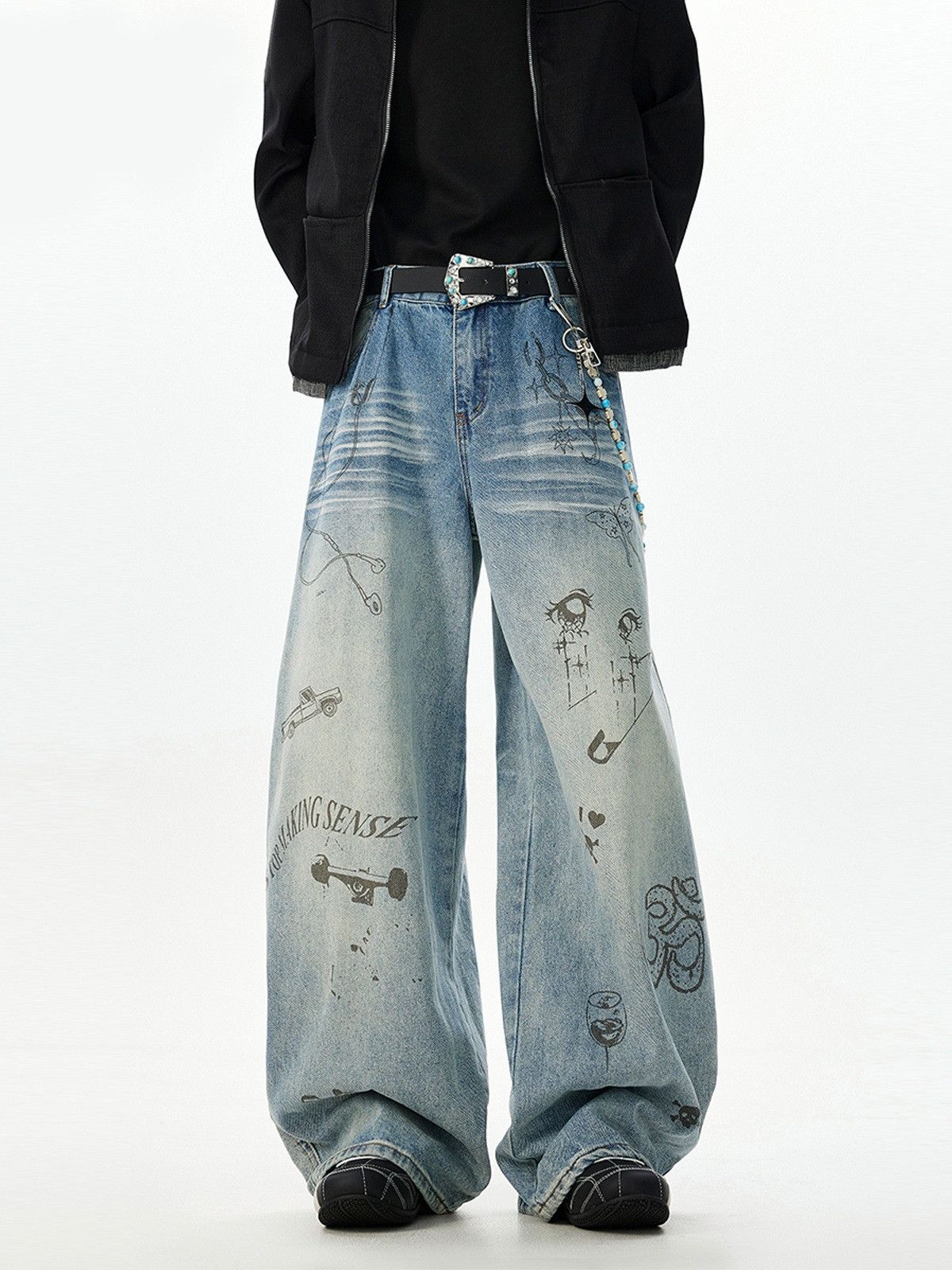Japanese Brand Men's American Retro Washed Graffiti Jeans Size US 32 / EU 48 - 1 Thumbnail