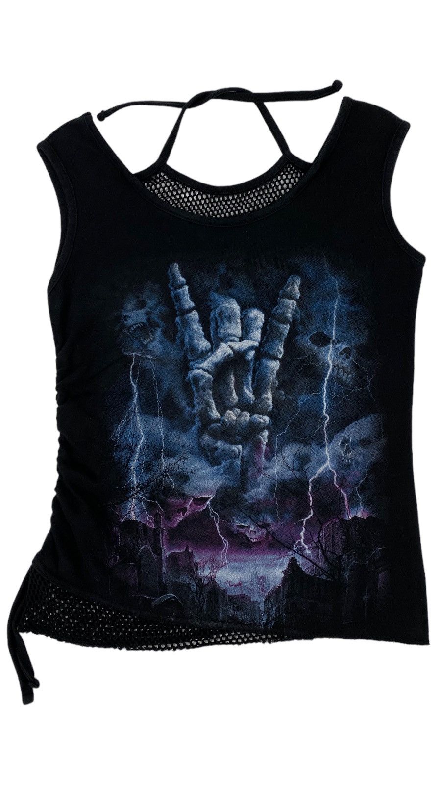 Vintage 🔥LASTDROP🔥 VTG Y2K Gothic Rock Skeleton Skulls Bones Mesh Size S / US 4 / IT 40 - 1 Thumbnail