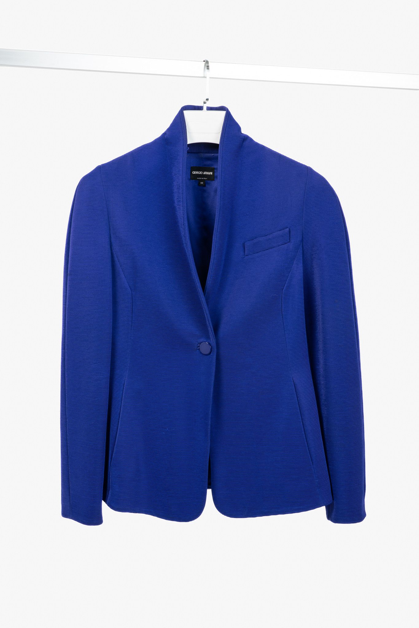 Giorgio Armani Giorgio Armani Cobalt-Blue Ribbed-Knit Blazer Size S / US 4 / IT 40 - 1 Thumbnail