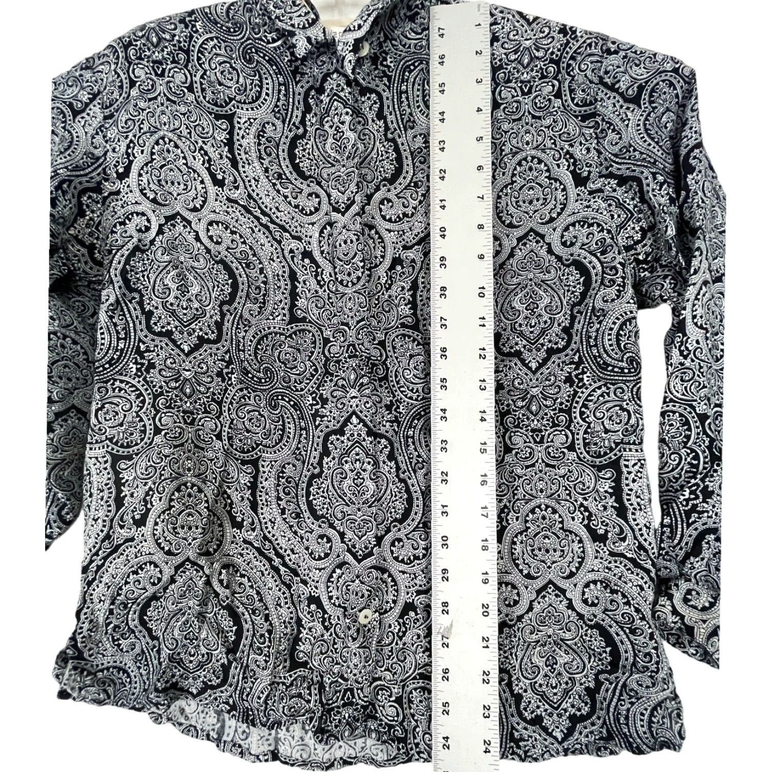 Liz Claiborne VINTAGE Liz Claiborne Blouse Button Up 8 Black Paisley Long Sleeve Collar STAIN Womens Blouse Size M / US 6-8 / IT 42-44 - 5 Thumbnail
